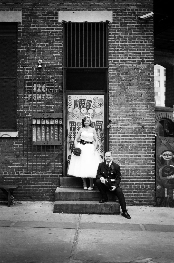 bw photo elopement couple Brooklyn graffiti